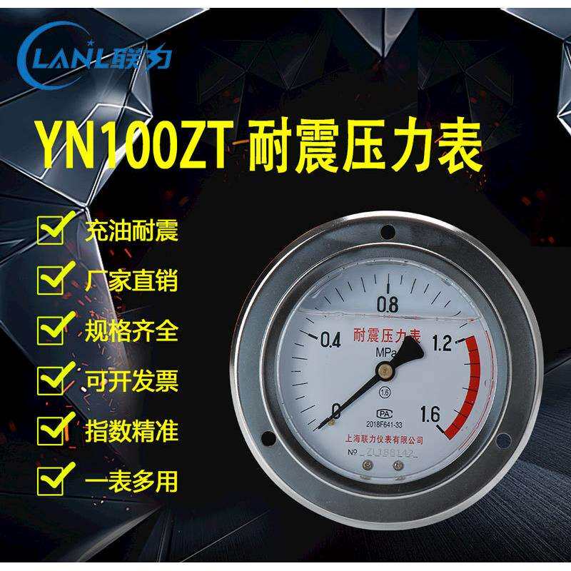 上海联力仪表直供 轴向耐震压力表YN100ZT偏心耐震真空表大量供应