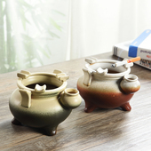 灭烟器中式 创意古陶粗陶客厅卧室复古个性 时尚 鼎形陶瓷烟灰缸