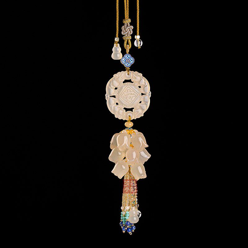 2024新款高档平安福汽车挂件黄玉髓玛瑙车内车载挂饰后视镜吊坠