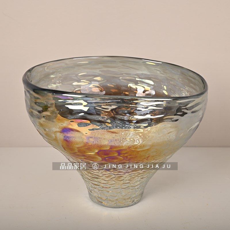 高档渐变镀金琉璃插瓶花器样板间干店客房装饰水培花酒软装摆件