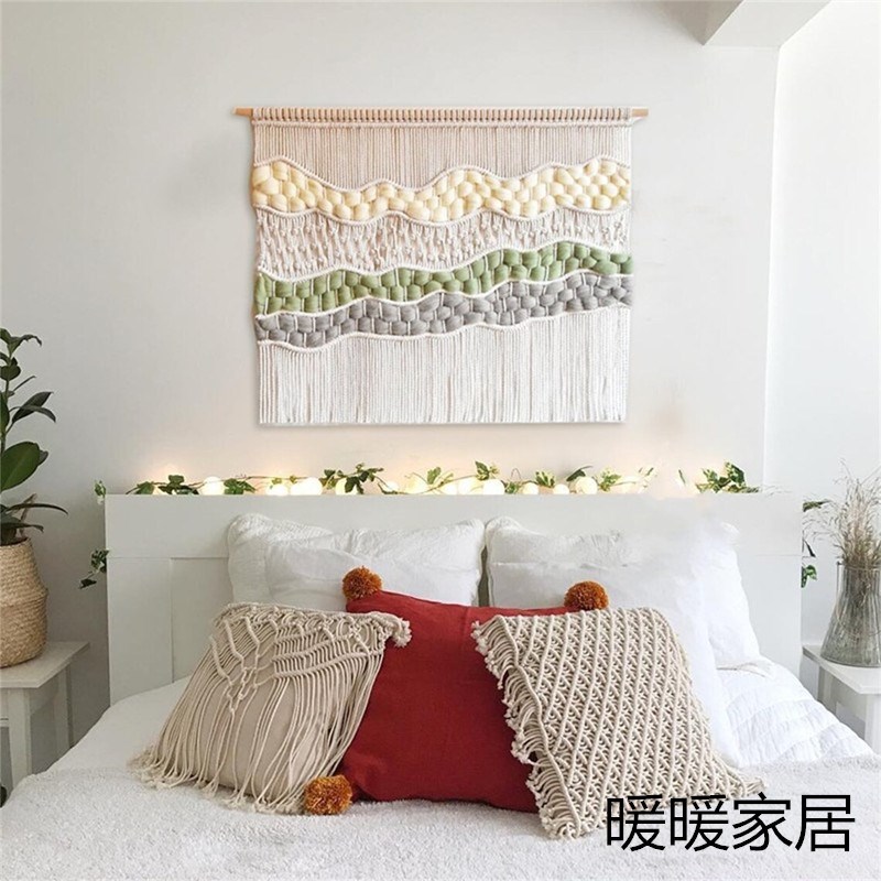 如沐春编.in装手工风织彩色挂毯 民宿酒店背景墙s饰 客厅卧室壁挂