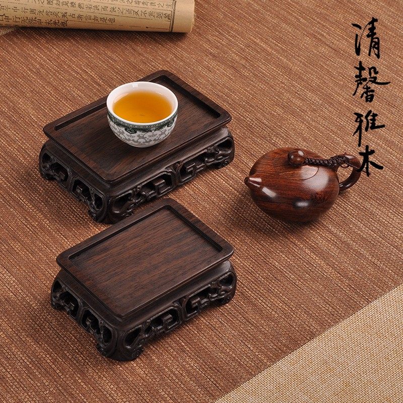 黑檀整木明清古典古玩微型盆景奇石玉器玉玺印章摆件底座红木托架