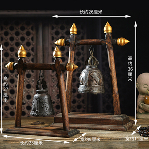 东南木家具易雕木质铜铃铛摆件 泰国工艺品简浮实亚雕刻创意摆饰