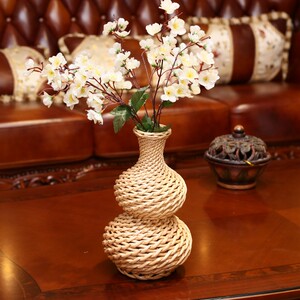 开口葫芦藤编 柳编田园家居饰品拍摄道具仿真花盆花器花瓶 小葫芦