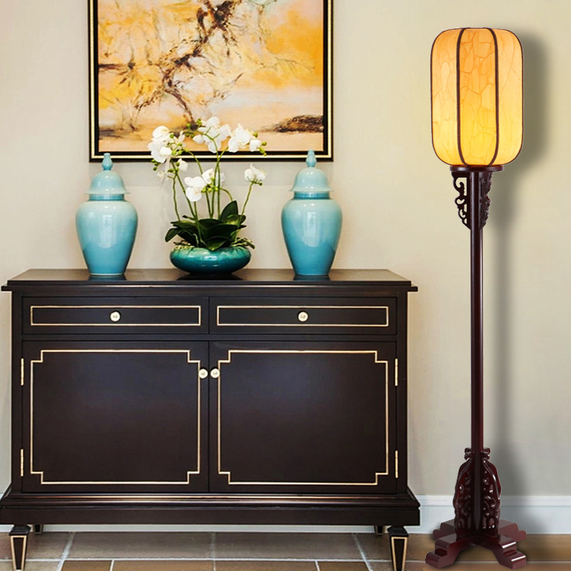 红灯笼古典中式灯具实木包厢led台灯羊皮客厅卧室书房茶楼落地灯