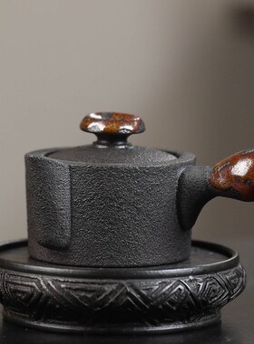 宜兴紫砂壶茶具公道杯有柄分茶器还原柴烧手工手捏侧把公杯煮茶器