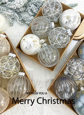 8cm手工彩绘金色银白色香槟色耶诞球耶诞树装饰品球彩球橱窗挂件