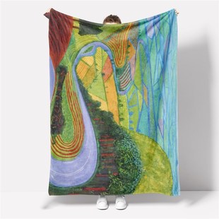 霍克尼盖卢比山毛毯空调毯印象派油画艺术毛毯披肩可一件定制