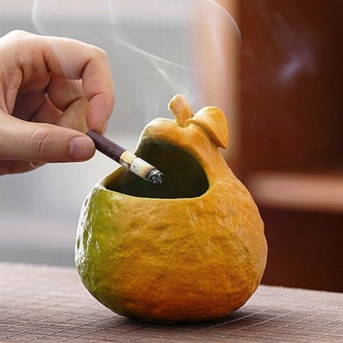 橘子陶瓷烟灰缸带盖子装饰家用防风家用防飞灰个性潮流