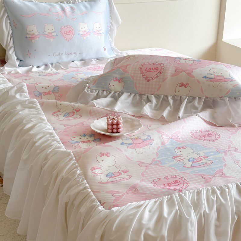 仙女风床裙款碳光冰丝凉席三件套 卡通少女凉感空调软席养生席2.0