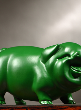 绿色实木质雕刻猪摆件十二生肖动物猪家居客厅桌面装饰红木工艺品