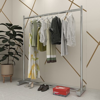 不锈钢拉丝晾衣架落地式房间卧室内折叠晒衣架单杠式宿舍挂衣帽架