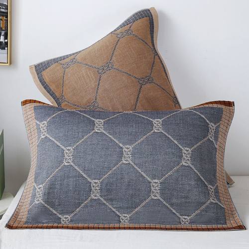 简约纱布枕巾加厚全棉防油防螨男士家用防滑不脱落一对装2022新款