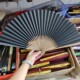 9寸黑纸扇8寸油纸扇毛全本纯手工艺扇老K人玩扇黑扇子男女士折叠