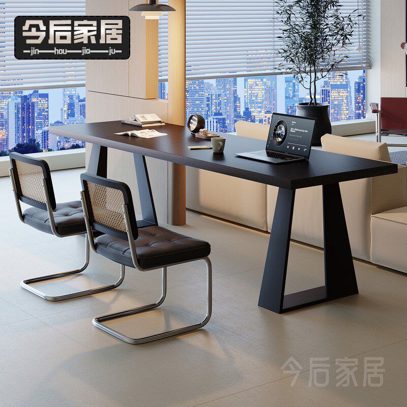 黑色实木书桌电脑桌家用学习客厅沙发后长条桌白蜡木大桌子长方形