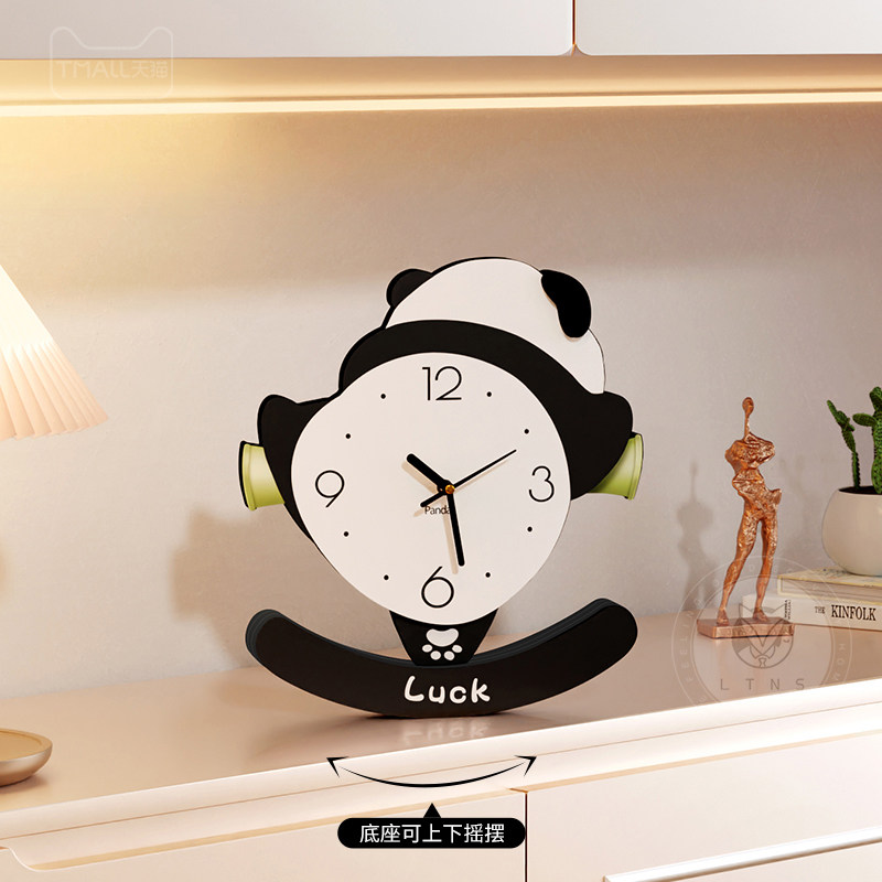 熊猫桌面摆钟客厅电视柜创意时钟摆件玄关柜摆放式静音座钟钟表,家居饰品,挂钟,淘宝优惠券,粉丝福利购,淘宝优惠卷