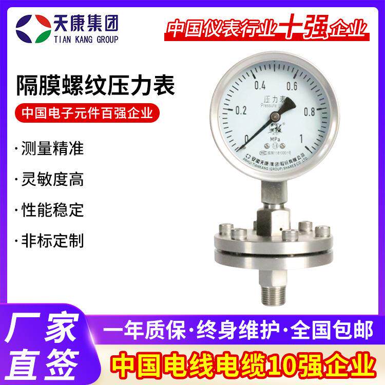 不锈钢隔膜压力表隔膜耐震压力表YTP100BFML隔膜螺纹压力表