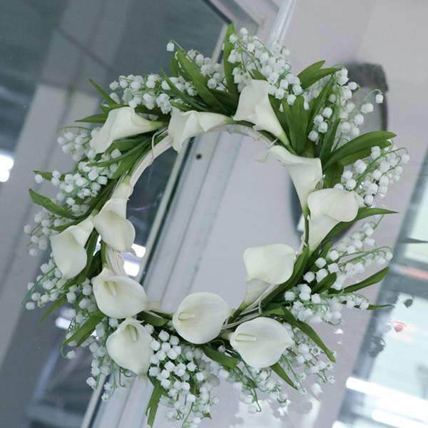 白色马蹄莲铃兰花环韩式婚礼装饰仿真家居花圈跨境