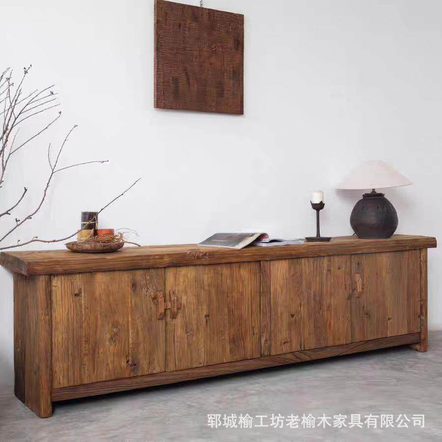 老榆木长方形电视柜客厅储物柜民宿双开门斗柜复古餐边柜实木柜子