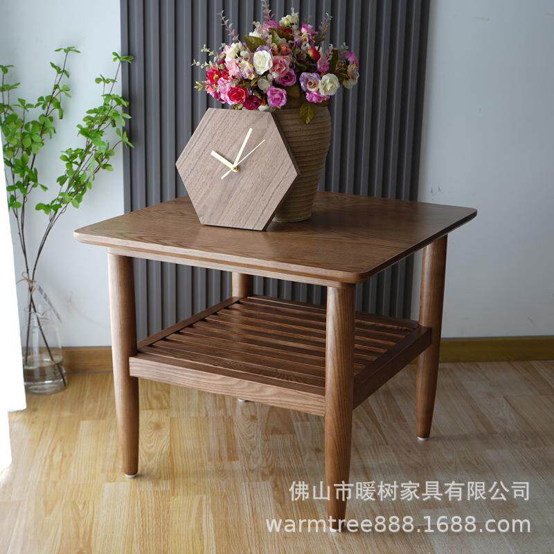 实木茶几北欧现代简约小户型白蜡木边几双层沙发角几简约茶几桌子