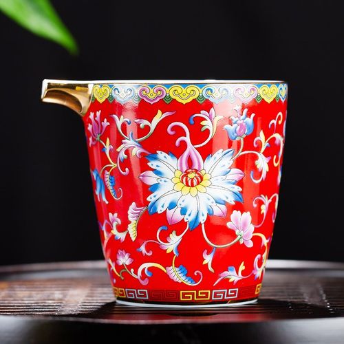 陶瓷公道杯加厚分茶器功夫茶具配件手工描金匀杯珐琅彩茶海大号