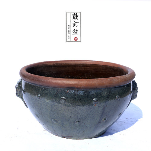 宜兴田园落地摆件陶器瓶  鼓钉盆鱼缸 园林摆设 窑变釉面陶瓷花盆