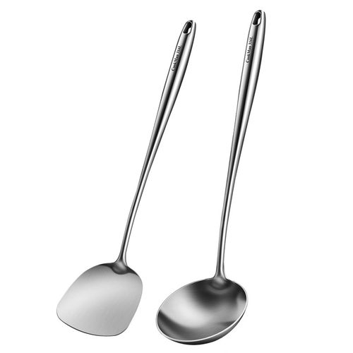 316L不锈钢炒勺厨师专用炒菜铲子勺子加厚家用长柄铁锅铲汤勺套装