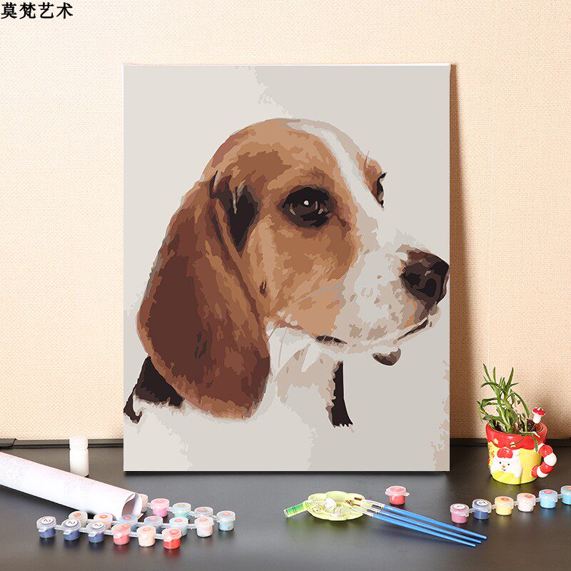 数字油画diy手工填充温顺比格犬涂色手绘填色客厅装饰丙烯油彩画