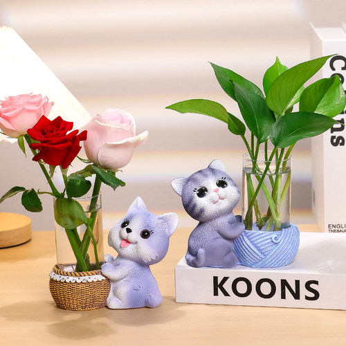 可爱卡通水培花瓶桌面小摆件客厅插花水养绿萝办公室工位装饰好物