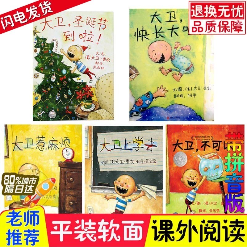 大卫系列绘本全五册不可以惹麻烦上学去圣诞节到啦快长大吧注音版
