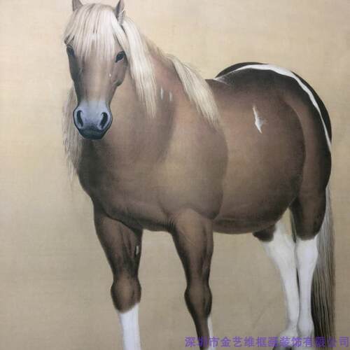 清郎世宁绢布工笔马画国画雪点雕 中式办公室客厅玄关仿古装饰画