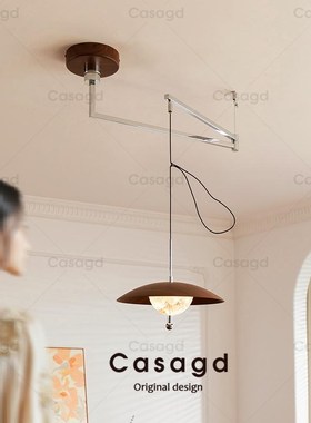 移位餐厅吊灯星河中古风摇臂灯胡桃木纹色餐桌长条吧台吊线灯casa