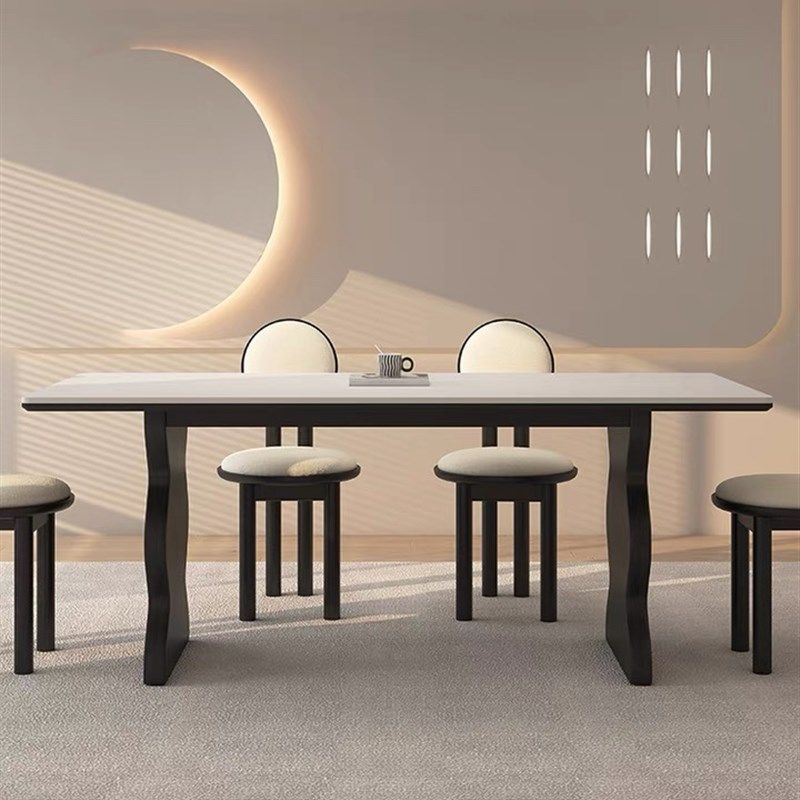 德利丰实木岩板餐桌家用小户型侘寂中古风长方形高端全托黑色饭桌,住宅家具,岩板餐桌,淘宝优惠券,粉丝福利购,淘宝优惠卷