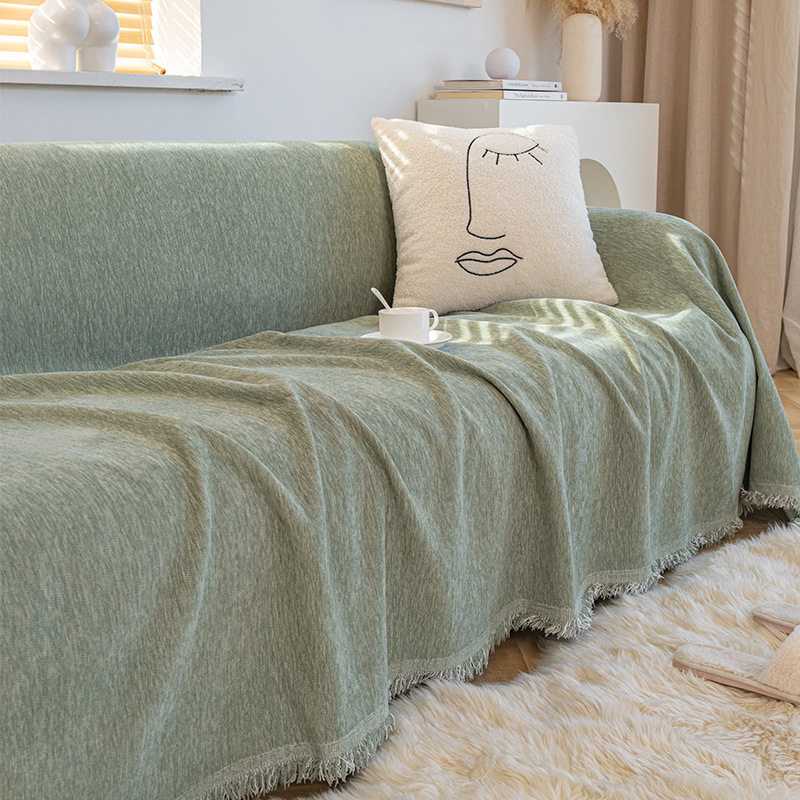 雪尼尔沙发盖布四季通用纯色全盖沙发巾奶油风高级感一片式沙发毯