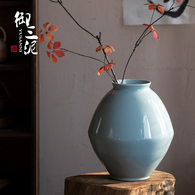 天青色陶瓷花瓶水培鲜花插花花瓶客厅摆件简约装饰百合花帝王花瓶