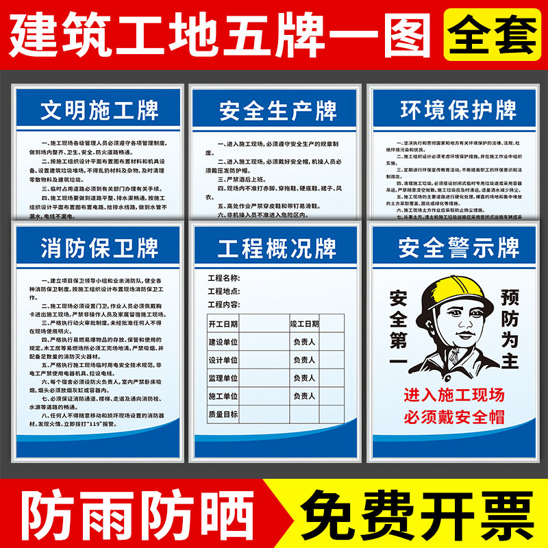 建筑工地五牌一图施工铭牌八大员岗位职责项目部门制度牌上墙六牌