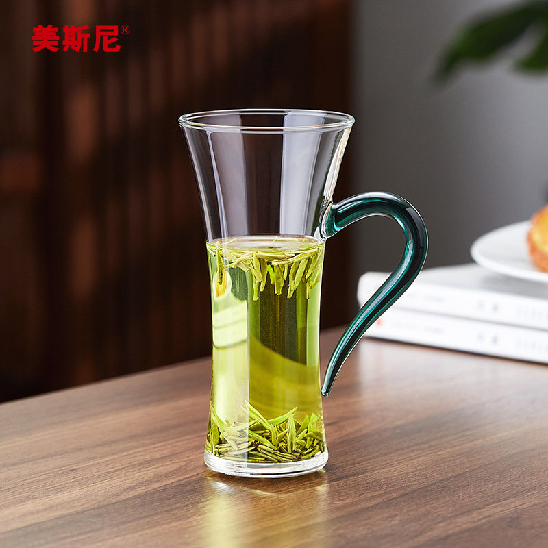 美斯尼玻璃杯绿茶泡茶杯加厚耐高温广口杯高硼硅水杯牛奶咖啡杯子
