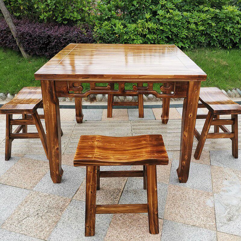 全实木雕花八仙桌餐桌椅凳组合香柏木中式仿古碳化餐馆家用饭桌椅,住宅家具,实木餐桌,淘宝优惠券,粉丝福利购,淘宝优惠卷