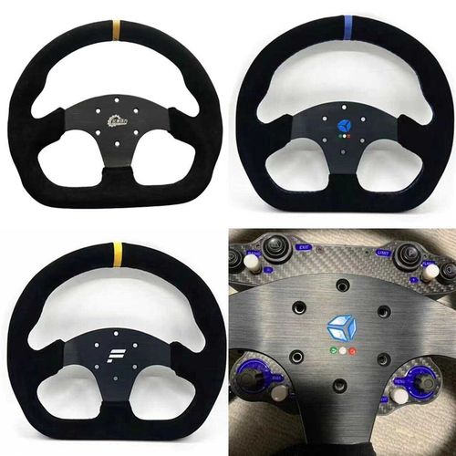 汽车改装13寸方向盘 赛车模拟器游戏机快拆D型翻毛皮竞技转向盘