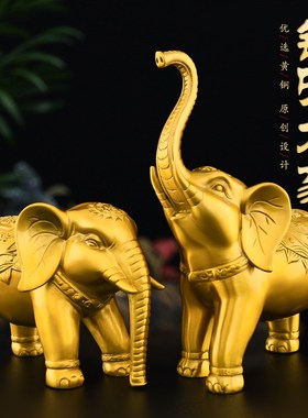 铜大象摆件一对吸水铜象招镇高级感客厅玄关财铜制大号黄铜大象