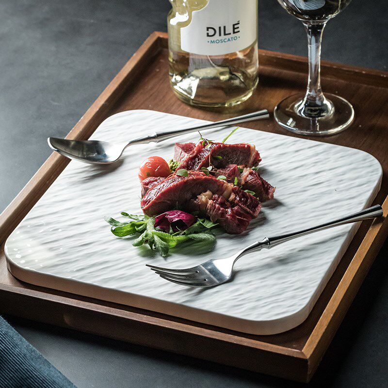 正方盘平板盘商用餐具刺身盘寿司盘 牛排盘西餐平盘酒店陶瓷盘子