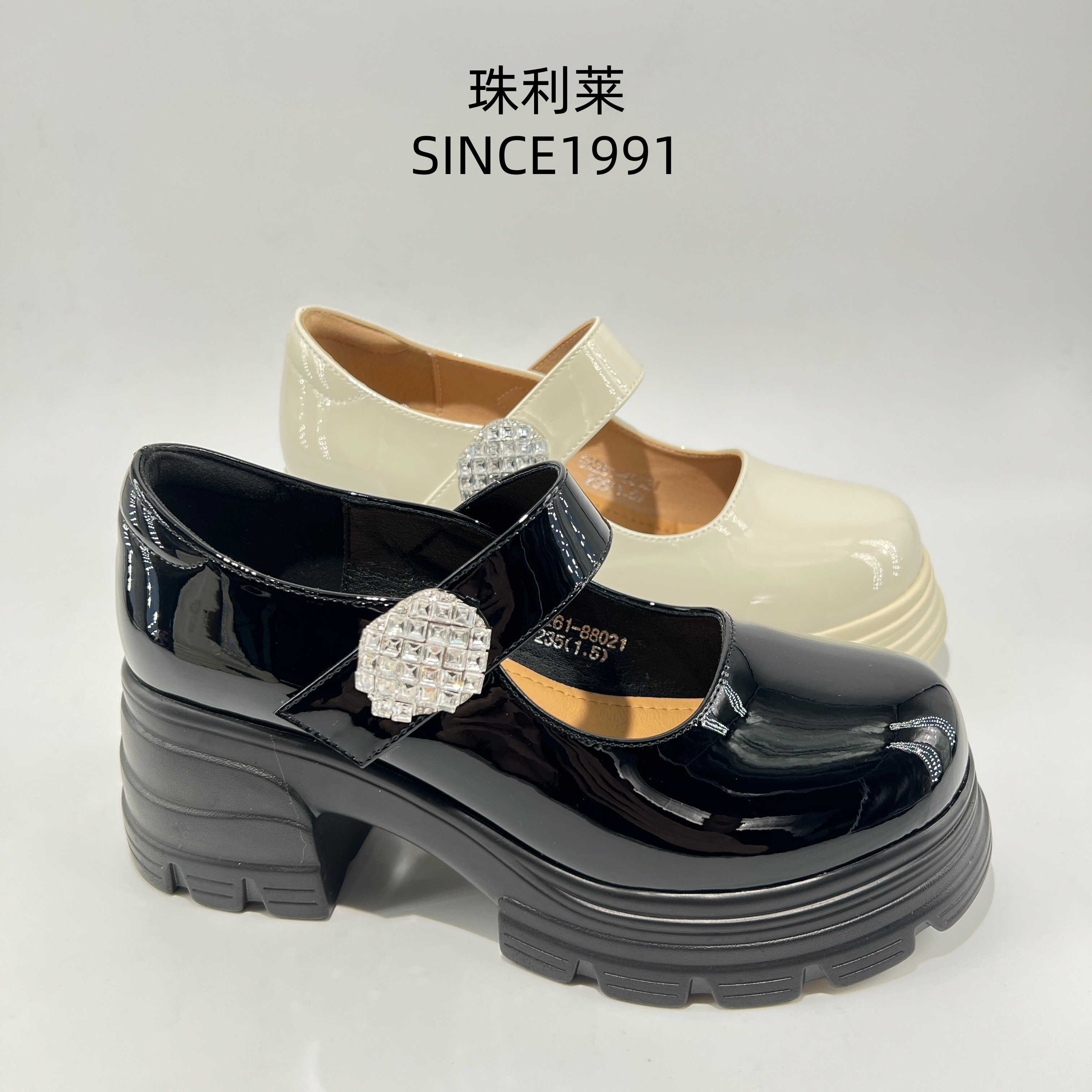 珠利莱厚底增高水钻玛丽珍鞋