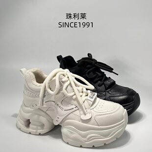珠利莱2025年新款真皮厚底老爹鞋女增高轻便运动休闲鞋厚底女鞋