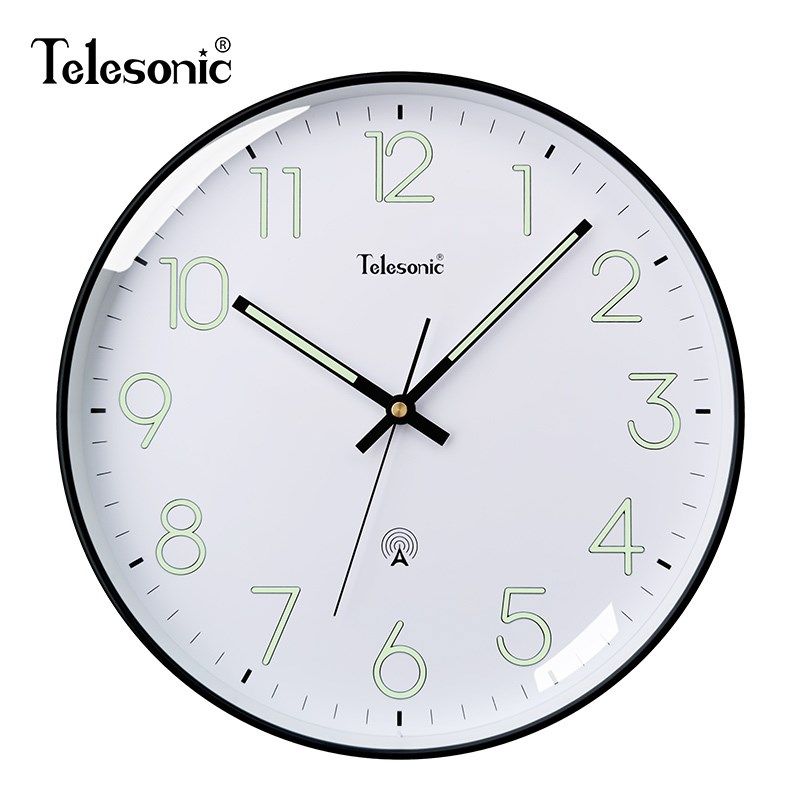 TELESONIC/天王星电波钟夜光挂钟客厅静音钟表时尚个性家用挂墙表