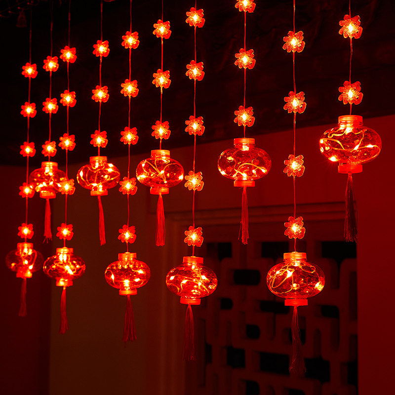 2023春节彩灯氛围灯新年福字过年led红灯笼窗帘灯装饰小闪灯串灯