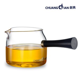创典耐热玻璃侧把公道杯功夫茶具茶海加厚分茶杯泡茶公杯木柄公杯