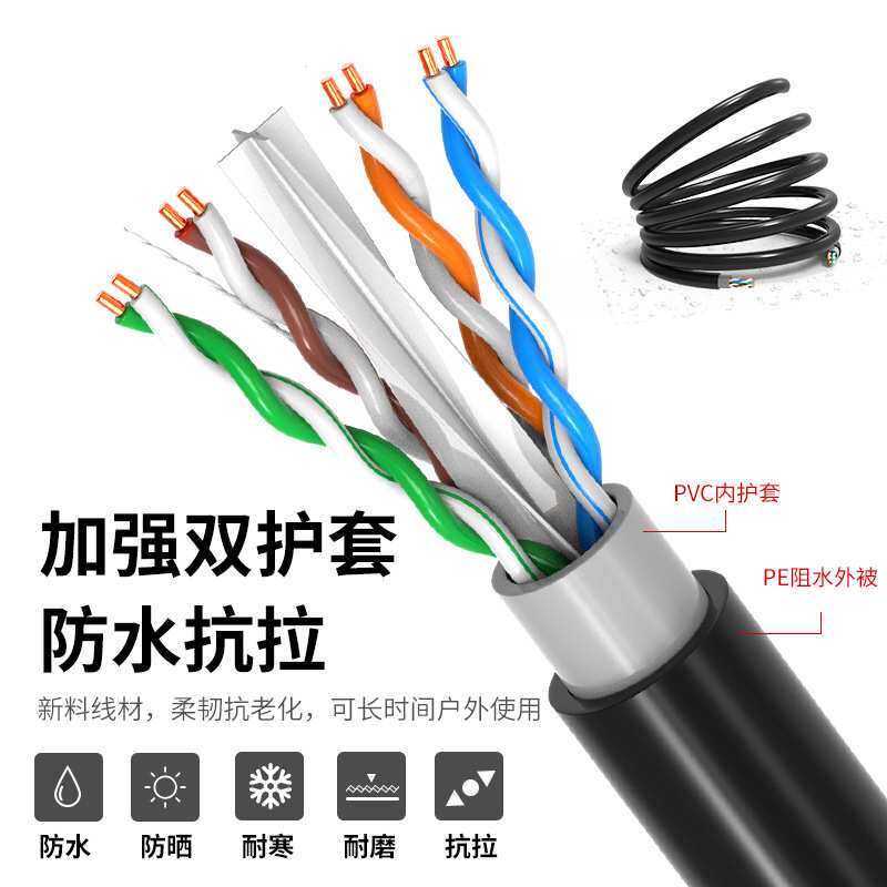 国标纯铜室外超五类六类网线家用千兆户外监控专用POE网络双绞线