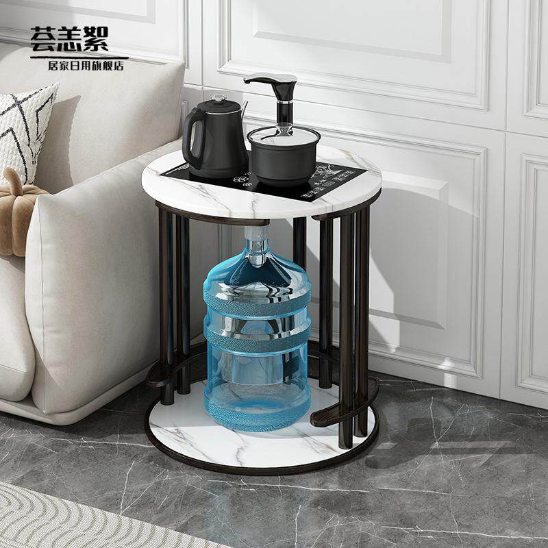 岩板纹实木茶几轻奢风圆形小户型客厅沙发边几烧水壶一体阳台茶车