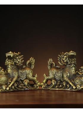 杨铜记 铜麒麟摆件 元宝麒麟 钱袋麒麟 铜聚宝盆麒麟