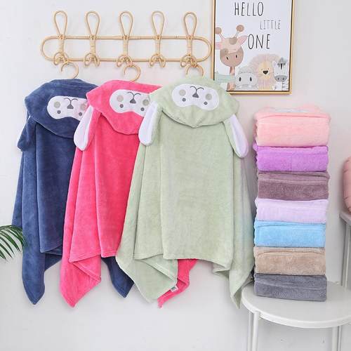 儿童浴巾四季通用婴儿浴袍珊瑚绒洗澡卡通披风沙滩速干儿童浴巾